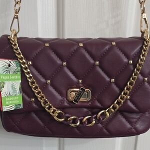 Badgley Mischka Plum Quilted Shoulder Bag